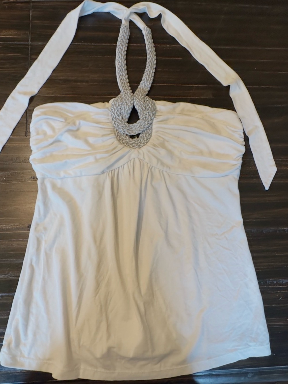 White House Black Market White Halter Top with Braided Necklace Detail